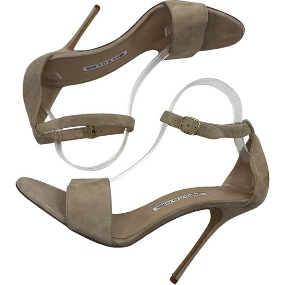 Manolo Blahnik Tres Ankle Strap Sandals In Nude Size 40 - Picture 11 of 15